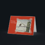 Cartão De Festividades Cena do inverno do pisco de peito vermelho<br><div class="desc">Um pisco de peito vermelho britânico que senta-se no arame farpado do fosco perto de um cargo. Cena enevoada com pensionista do floco de neve. Apropriado para o cartão de Natal ou o cartão das estações. Customisable adicionando seu próprio texto no interior do cartão.</div>