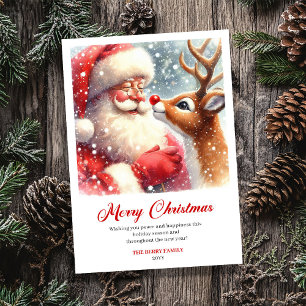 Cartão De Festividades Cena encantadora de Papai Noel e Rudoflho Natal Gr