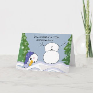 Cartão De Festividades Cena engraçada do boneco de neve - auxílio exigido