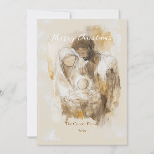 Cartão De Festividades Cena Simples da Natividade em Aquarela