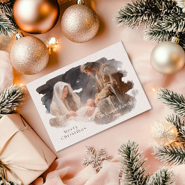 Cartão De Festividades Cena Simples de Natividade de Aquarela