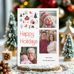 Cartão De Festividades Cenário de inverno escandinavo com casas de Natal