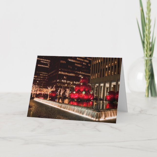 Cartão De Festividades Centro de Rockefeller das bolas do Natal (Frente)