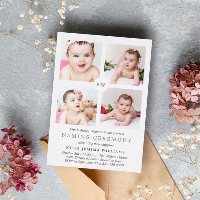 Cartão De Festividades Cerimônia de nomeação de colagem de fotos monogram (Criador carregado)