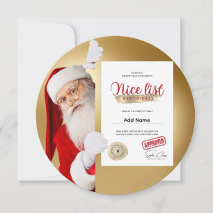 Cartão De Festividades Certificado da Lista do Papai Noel para Edição