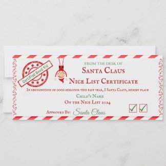 Cartão De Festividades Certificado da Lista dos Bons Meninos