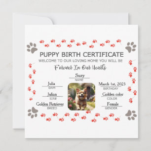 Cartão De Festividades Certificado de Nascimento de Cachorro Personalizad