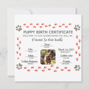 Cartão De Festividades Certificado de Nascimento de Puppy Personalizado