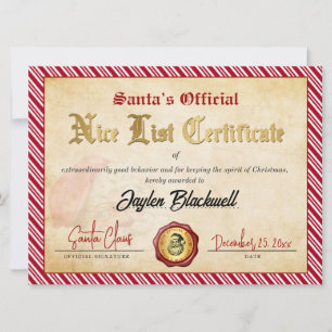 Cartão De Festividades Certificado Oficial da Lista dos Meninos Bem Compo