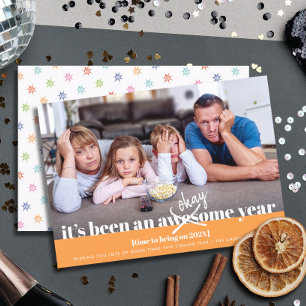 Cartão De Festividades Certo Ano Novo Foto Engraçada Moderna Laranja