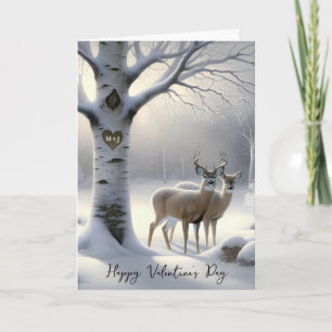 Cartão De Festividades Cervo do Dia dos Namorados com Iniciais no Coração