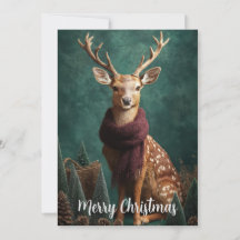 Cervo Festivo com Cachecol Vermelho Arte de Natal