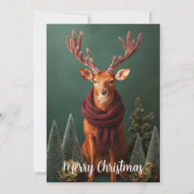 Cervo Festivo com Cachecol Vermelho Arte de Natal