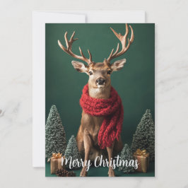 Cartão De Festividades Cervo Festivo com Cachecol Vermelho Arte de Natal