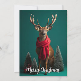 Cartão De Festividades Cervo Festivo com Cachecol Vermelho Arte de Natal