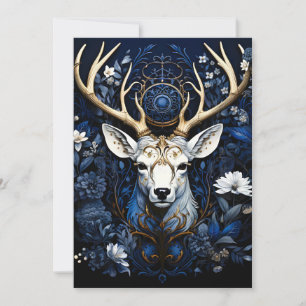 Cartão De Festividades Cervo Floral Celestial Meia-Noite Gótico