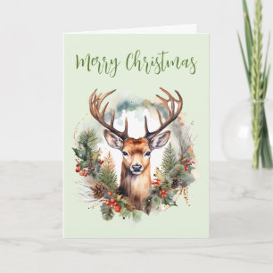 Cartão De Festividades Cervo Marrom com Galhadas Natal Rústico