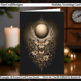 Cartão De Festividades Cervo Yule Abençoado com Sol Dourado, Solstício de