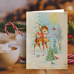 Cartão De Festividades Cervos do Natal do bebê do vintage<br><div class="desc">Modelo do vertical do cartão</div>