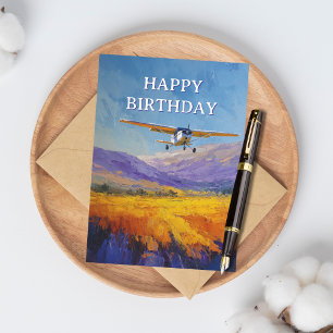 Cartão De Festividades Cessna Avião no Lago Aquarela Diversão Aniversário