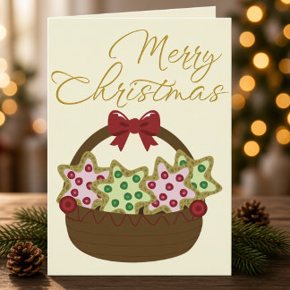 Cartão De Festividades Cesta Cheia De Biscoitos De Estrela Natal