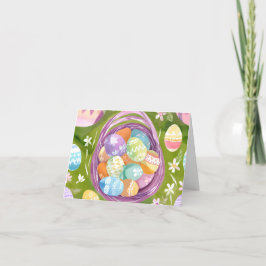 Cartão De Festividades Cesta de Ovos de Páscoa | Aquarela Pastel de Prima