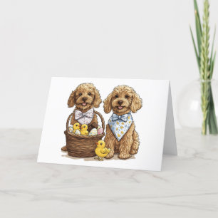 Cartão De Festividades Cesta de Páscoa dos Cachorros de Goldendoodle pásc