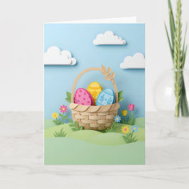 Cartão De Festividades Cesta de Páscoa Inspiradora com Flores em Papercra