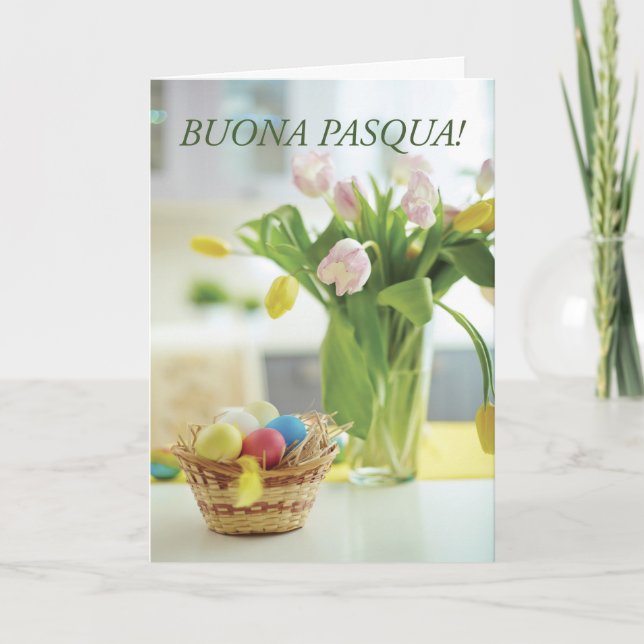 Cartão De Festividades Cesta de Páscoa italiana com flores (Frente)