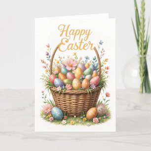 Cartão De Festividades Cesta Feliz de Páscoa com Ovos Coloridos 