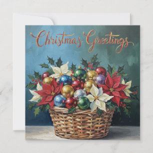 Cartão De Festividades Cesta Vintage de Feliz Natal com Enfeites 