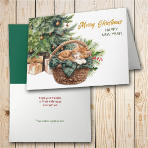 Cartão De Festividades Cestinha de Vime com Gatinho Tabby Gengibre Natal