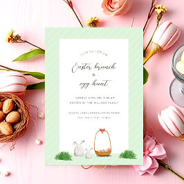 Cartão De Festividades Cesto com Ovos e Bunnies Aquarela