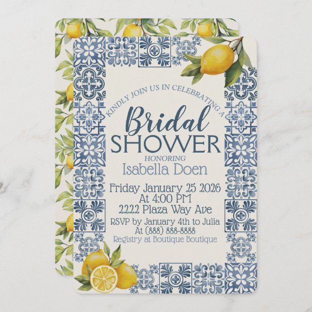 Cartão De Festividades Chá de Noiva Temático da Costa Amalfitana Italiana (Frente/Verso)