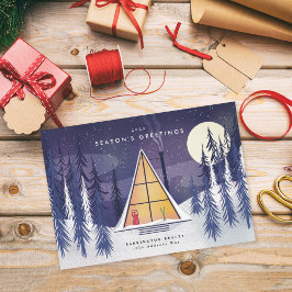 Cartão De Festividades Chalé de Esqui em A Frame de Inverno Ilustrado