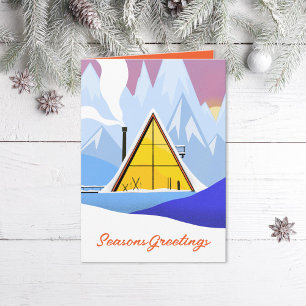 Cartão De Festividades Chalé de Esqui em A Frame de Inverno Retrô