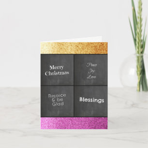 Cartão De Festividades Chalk Board Gold and Pink Faux Glitter Christmas