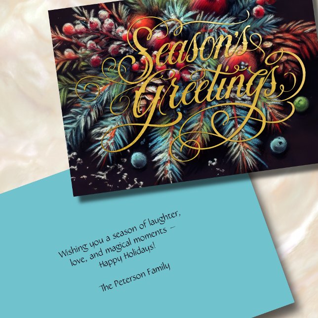 Cartão De Festividades Chalk Drawing Christmas Floral Season Saudações (Criador carregado)