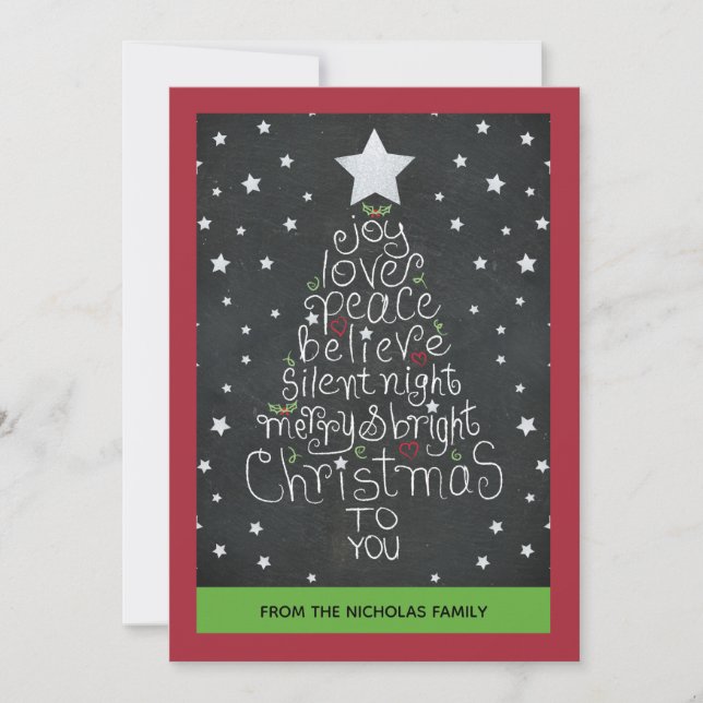 Cartão De Festividades Chalkboard Christmas Hand Lettered - Family Photo (Frente)