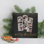 Cartão De Festividades Chalkboard e Dourada Festa de Natal Feliz<br><div class="desc">É a época mais maravilhosa do ano! Este cartão com fotos de Natal moderno apresenta três faixas de fotos cada uma, com falso dourado e fita branca washi. Abaixo, lê-se "feliz natal" em um roteiro escrito à mão com seu nome de família e o ano. No topo, há um confete...</div>