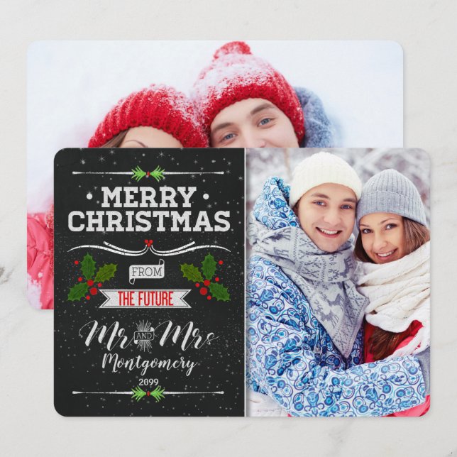 Cartão De Festividades Chalkboard Future Sr e Sra Natal 2 Foto (Frente/Verso)