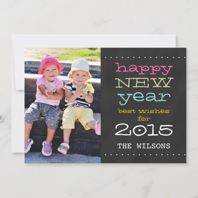 Cartão De Festividades Chalkboard Happy New Year 2015 Holiday Photo Card (Frente)