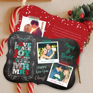 Cartão De Festividades Chalkboard Mistletoe Vintage Primeira Foto de Nata