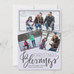 Cartão De Festividades Chalkboard nevando bençãos de Natal 3 fotos<br><div class="desc">Cartões de natal sazonais familiares três cartões de fotos enquadrados em um quadro de cinza escuro como fundo com neve caindo e script de tipografia "Bênçãos de Natal".     É fácil personalizar com suas fotos e assinatura!</div>