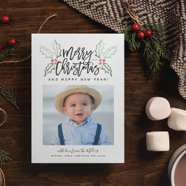 Cartão De Festividades Chalky Brush Script Christmas Hollies Photo