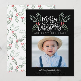Cartão De Festividades Chalky Brush Script Christmas Hollies Photo