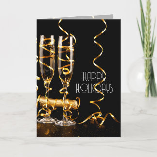 Cartão De Festividades Champagne Fita Dourada Felizes Festas