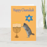 Cartão De Festividades Chanukah Greeting Card<br><div class="desc">Raccoon praying by a menorah with a Star Of David</div>
