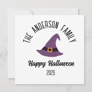 Cartão De Festividades Chapéu de Bruxa Roxa de Halloween Personalizado co