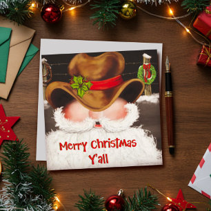 Cartão De Festividades Chapéu de Cowboy Ocidental Engraçado Papai Noel Na